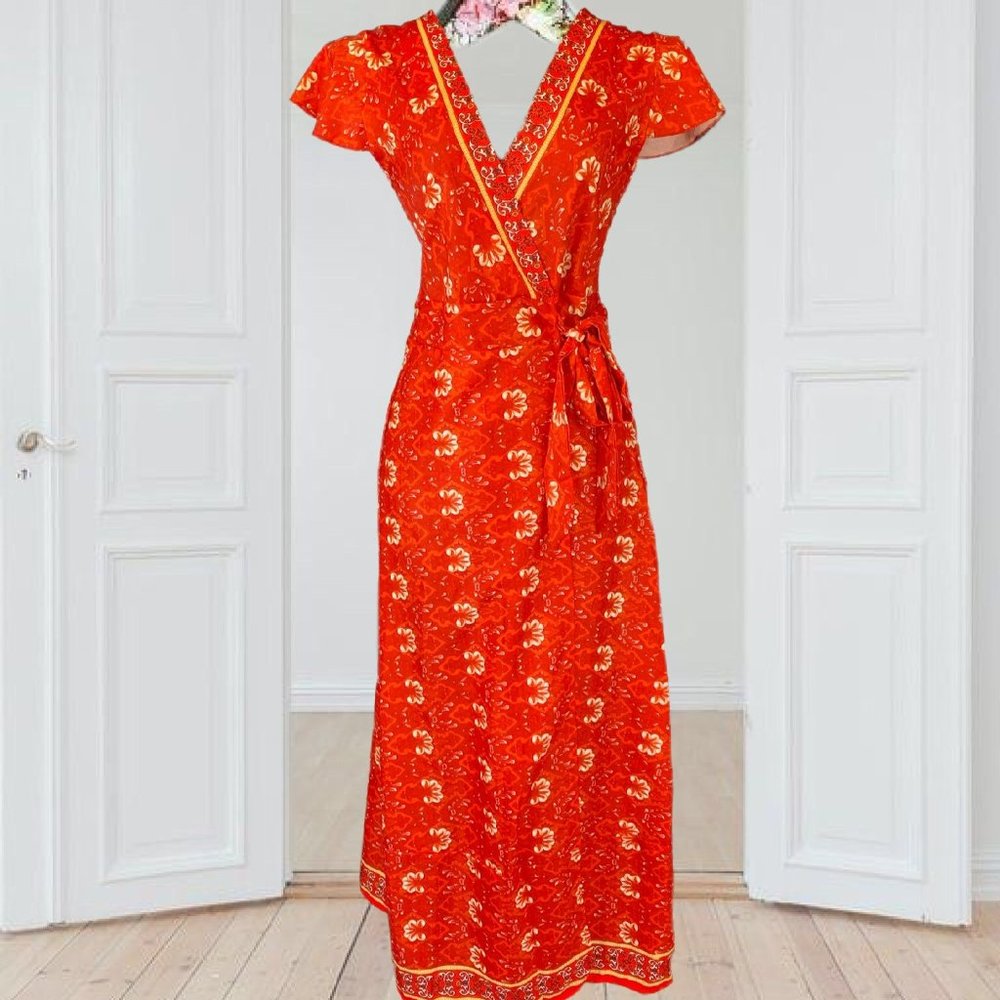 Charlie Charlie Charlotte Red Kimono Wrap Maxi Dress Women’s M
